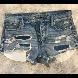 High rise distress shorts